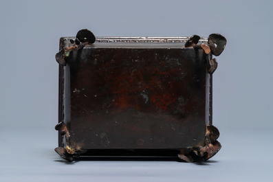 A rectangular Chinese bronze incense burner with lingzhi, 17/18th C.