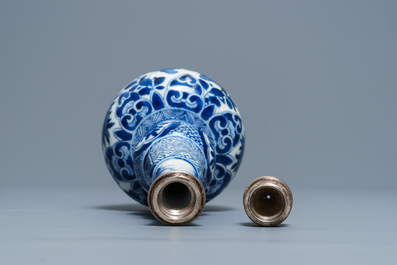 A Chinese silver-mounted blue and white Persian market bottle vase, Kangxi