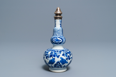 A Chinese silver-mounted blue and white Persian market bottle vase, Kangxi