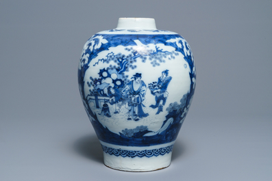 A Dutch Delft blue and white chinoiserie vase, late 17th C.