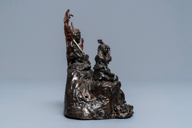 Un groupe en bronze laqu&eacute;, dor&eacute; et peint, Chine, Ming
