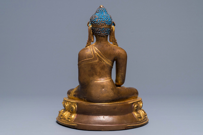 A Sino-Tibetan gilt-copper figure of Buddha Shakyamuni, 17/18th C.