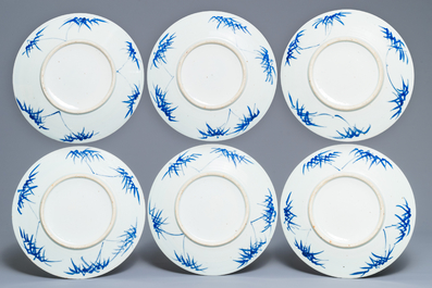 Six Chinese blue and white 'phoenix' chargers, 19th C.