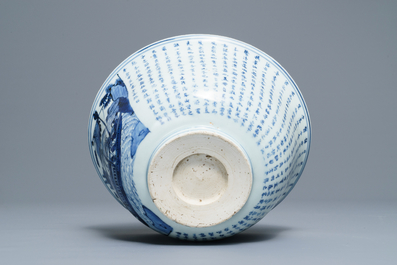 A large Chinese blue and white 'Ode to the red cliffs' bowl, Transitional period