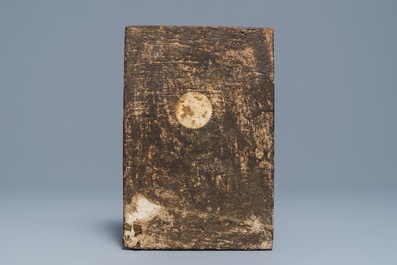 Un carreau rectangulaire &agrave; d&eacute;cor d'un fauconnier, art qajar, Iran, 19&egrave;me