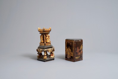 A Chinese Straits or Peranakan market gilded and lacquered wood offering box, 19th C.