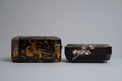Two Chinese black lacquer covered boxes, 19/20th C.