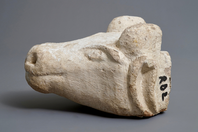 A carved stone fountain head in the shape of a buffalo, 17/18th C.