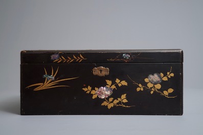 A large Chinese mother-of-pearl inlaid lacquer writing box, 19th C.