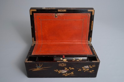 A large Chinese mother-of-pearl inlaid lacquer writing box, 19th C.