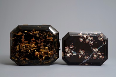 Two Chinese black lacquer covered boxes, 19/20th C.