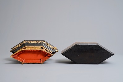 A Chinese Straits or Peranakan market gilded and lacquered wood offering box, 19th C.