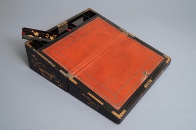 A large Chinese mother-of-pearl inlaid lacquer writing box, 19th C.