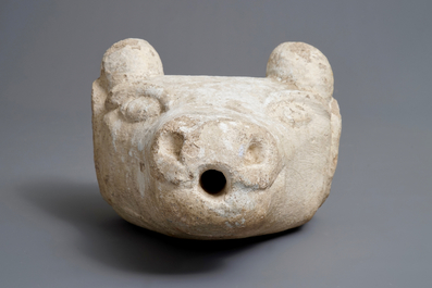 A carved stone fountain head in the shape of a buffalo, 17/18th C.