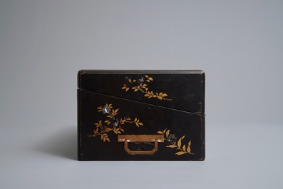 A large Chinese mother-of-pearl inlaid lacquer writing box, 19th C.