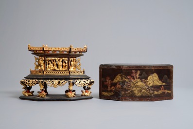 A Chinese Straits or Peranakan market gilded and lacquered wood offering box, 19th C.