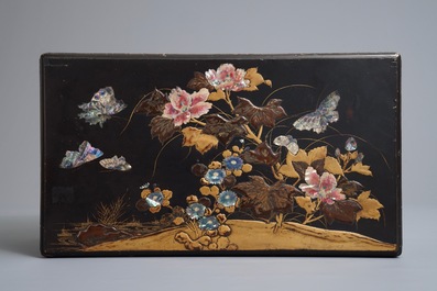 A large Chinese mother-of-pearl inlaid lacquer writing box, 19th C.