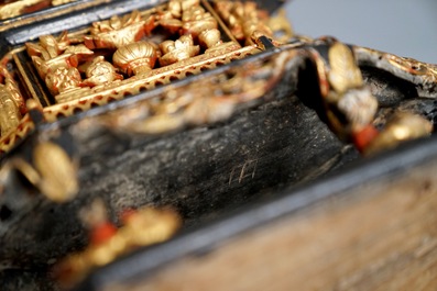 A Chinese Straits or Peranakan market gilded and lacquered wood offering box, 19th C.