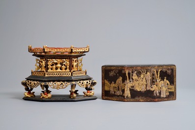 A Chinese Straits or Peranakan market gilded and lacquered wood offering box, 19th C.