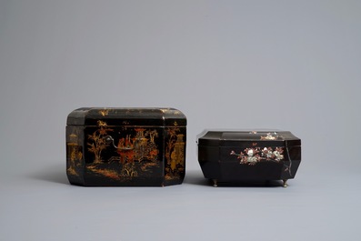 Two Chinese black lacquer covered boxes, 19/20th C.