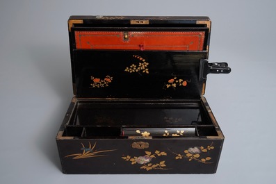 A large Chinese mother-of-pearl inlaid lacquer writing box, 19th C.