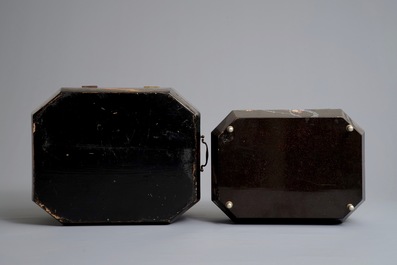 Two Chinese black lacquer covered boxes, 19/20th C.