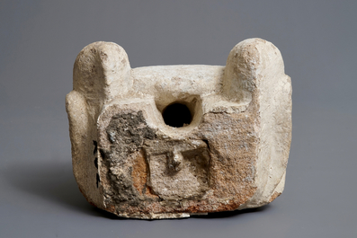 A carved stone fountain head in the shape of a buffalo, 17/18th C.