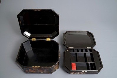 Two Chinese black lacquer covered boxes, 19/20th C.