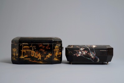 Two Chinese black lacquer covered boxes, 19/20th C.