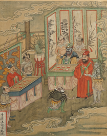 Chinese school: Two scenes from 'Journey to the West', ink and colour on paper, 18/19th C.