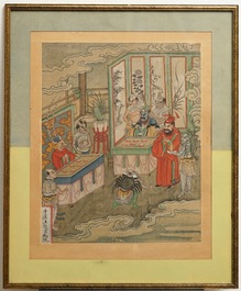 Ecole chinoise: Deux sc&egrave;nes de 'La P&eacute;r&eacute;grination vers l'Ouest', encre et couleur sur papier, 18/19&egrave;me