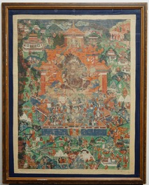 Un thangka &agrave; d&eacute;cor de Mahakala, Sino-Tibet, 18/19&egrave;me