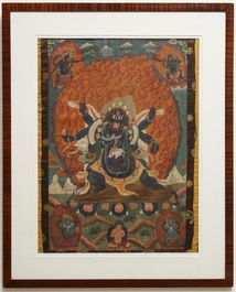 Een Sino-Tibetaanse thangka met decor van 'Mahakala', 19e eeuw