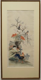 Chinese school: Vogels bij bloesemtakken, waterverf en inkt op zijde, 18/19e eeuw