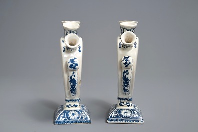 A pair of Dutch Delft blue and white heart-shaped tulip vases, 19th C.