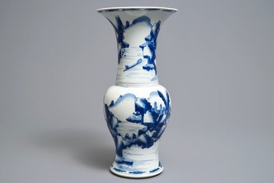 A Chinese blue and white yenyen vase with figures in a landscape, Kangxi