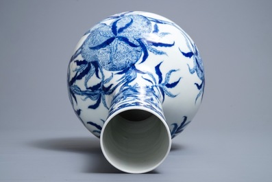 A Chinese blue and white '9 peaches' bottle vase, Yongzheng mark, Republic, 20th C.