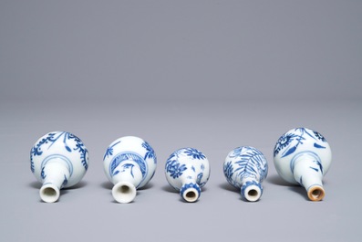 Five Chinese blue and white minature vases, Kangxi