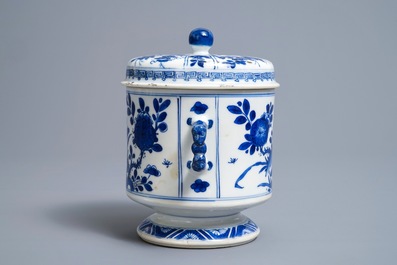 A Chinese blue and white two-handled bowl and cover, Kangxi