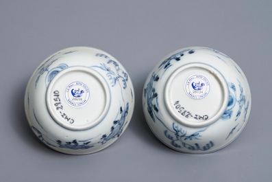 A pair of Chinese blue and white cups and saucers, Ca Mau wreck, Yongzheng