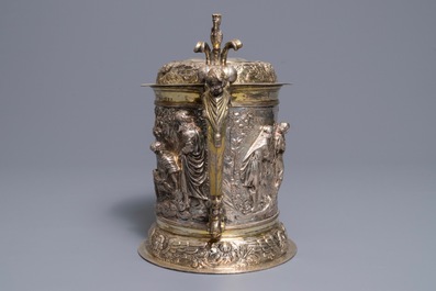 A parcel-gilt silver stein with biblical design, Nathaniel Pressding II, Danzig, Poland, 17th C.