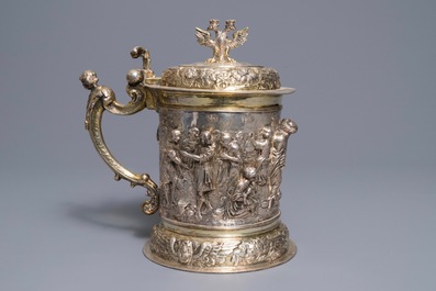 A parcel-gilt silver stein with biblical design, Nathaniel Pressding II, Danzig, Poland, 17th C.