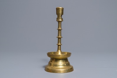 A gothic bronze candlestick, Low Countries, 15/16th C.