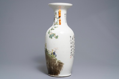A Chinese qianjiang cai vase with the immortal Lan Caihe, 19th C.