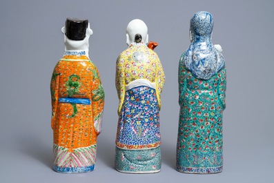 Trois figures des Trois &Eacute;toiles en porcelaine de Chine famille rose, 19/20&egrave;me
