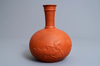 A yixing style red earthenware bottle vase, poss. Dutch Delftware, 18th C.