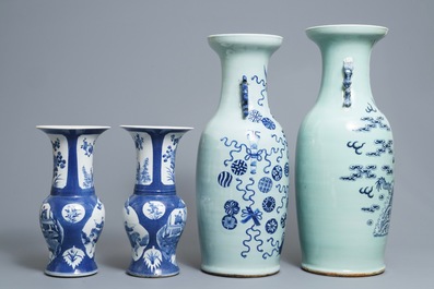 Une paire de vases de forme yenyen et deux vases aux fonds c&eacute;ladon en porcelaine de Chine, 19&egrave;me
