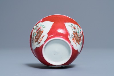 A fine Chinese famille rose 'ruby back' cup and saucer, Yongzheng