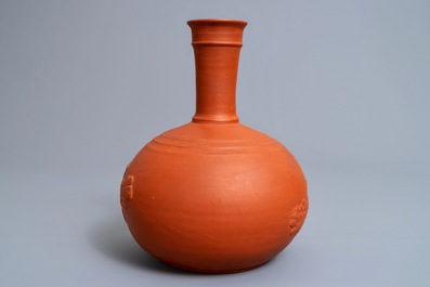 A yixing style red earthenware bottle vase, poss. Dutch Delftware, 18th C.