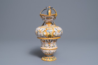 An Italian maiolica jug with grotesques, Caltagirone or Deruta, 17th C.